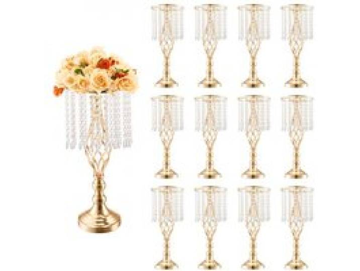 VEVOR 12 STK 49 cm hoher Blumenständer aus Kristallglas für Hochzeiten, Metallvase für Hochzeitsmittelstücke, goldene Blumenhalter, Blumenständer für Tische, Hochzeitsessen, Partys, Zeremonien, Geburtstagsveranstaltungen