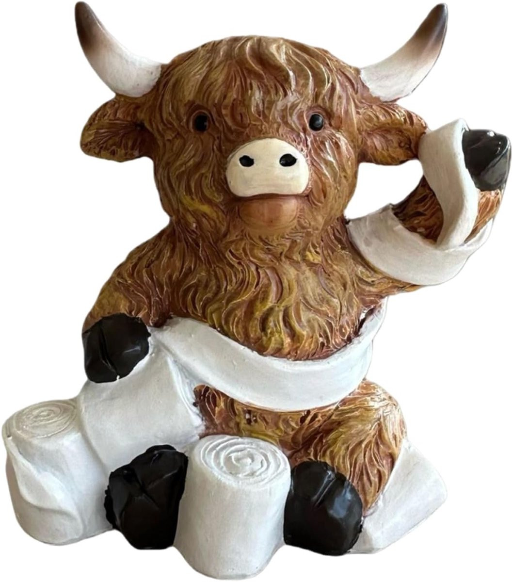 Artistiek Hars Highland Koe Beeld - Vintage Koe Decoratie - Gekleurd - 100 mm