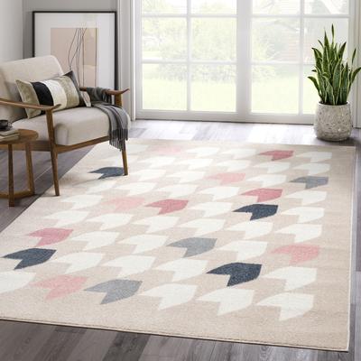 Abani Rugs Beige Houndstooth Pink Area Rug