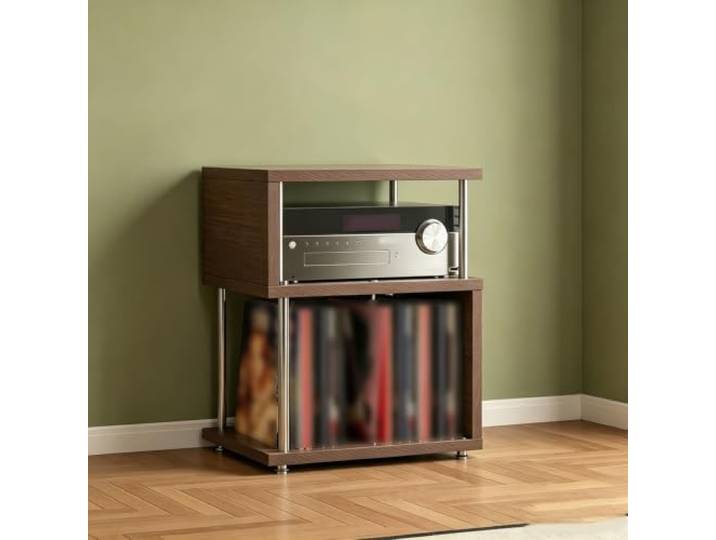 Holz-Stereo-Schrank, Plattenspieler-Ständer mit Aufbewahrung für Heimkino Vintage Holzmaserung, Vinylplattenaufbewahrung, Audio-Equipment-Rack, Stabiles Standregal