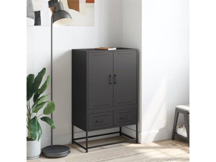 KTHLBRH Sideboard schwarz 68 x 39 x 111,5 cm Stahl 2 Türen, 2 Schubladen, kaltgewalzter Stahl, einfache Reinigung, Montage erforderlich
