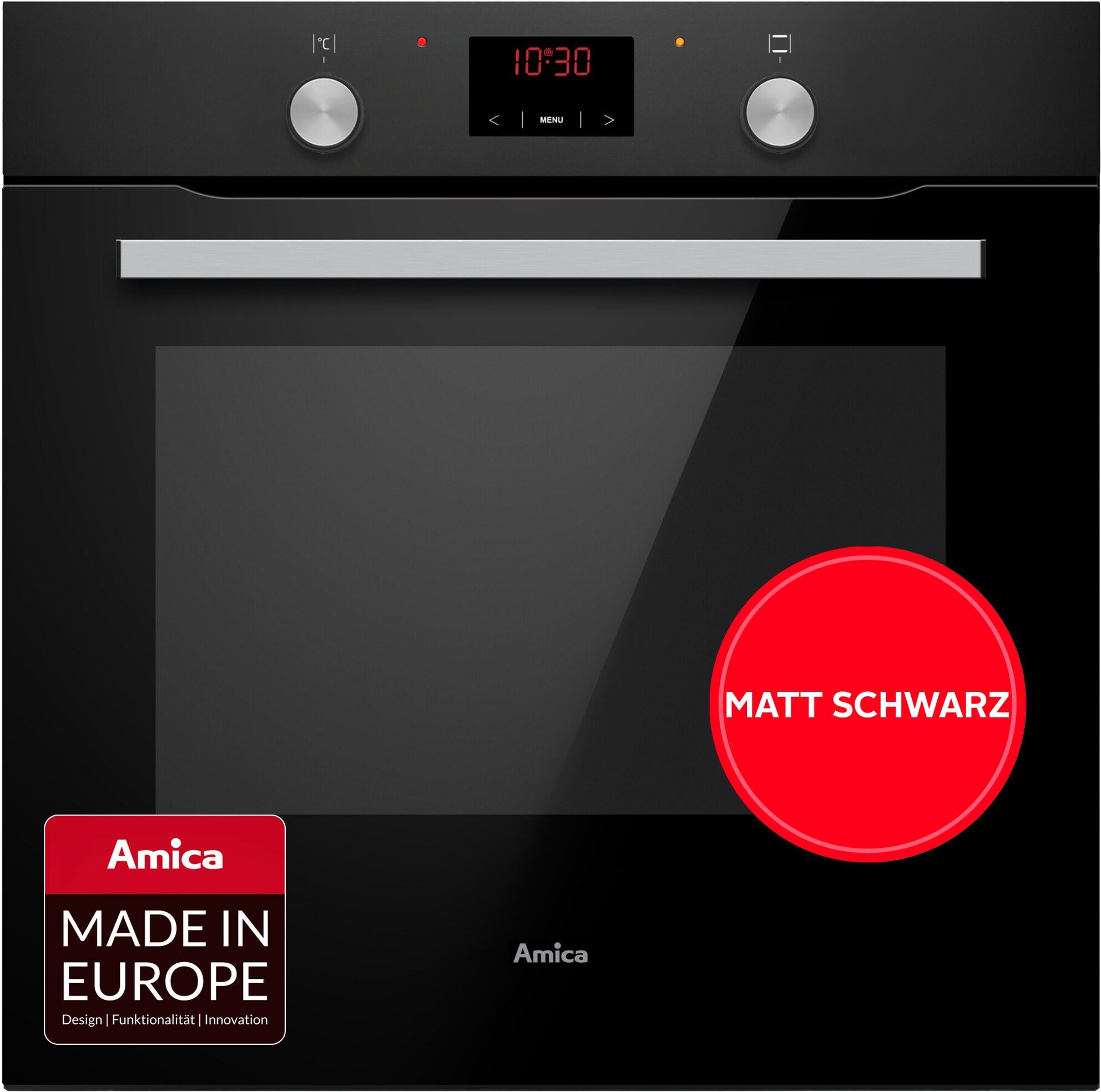 AMICA Backofen, Energieeffizienz: A, schwarz, B:59,5cm H:59,5cm T:57,5cm, Backöfen, Viel Platz, sichere Tür und einfache Reinigung für entspanntes Backen, Backofen