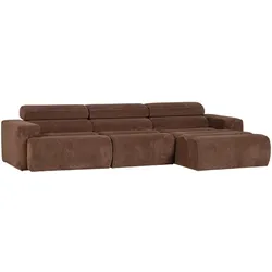 Ecksofa Novi aus Cordstoff, modern mit Chaiselongue rechts, mokkabraun, verstellbare Nackenstütze