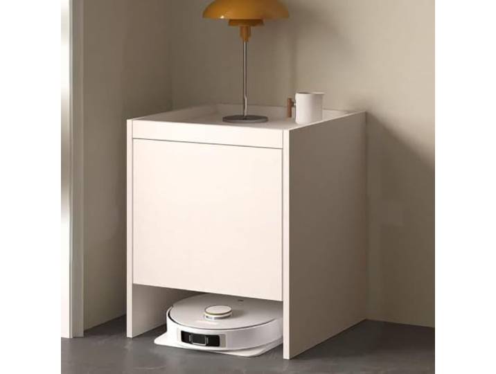 Holz-Beistelltisch, Roboter-Vakuum-Ständer, Aufbewahrungsschrank mit Türen Schubladen for Wohnzimmer, Heimbüro, jetzt verwenden(White,Stand)
