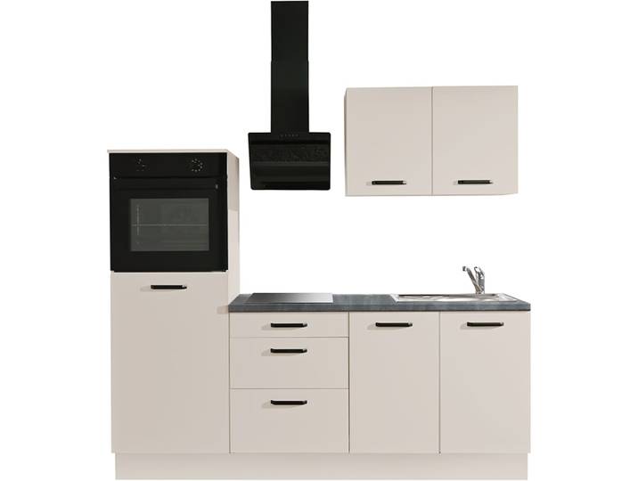 Küchenzeile WIHO KÜCHEN Compact: Kleines Format, große Ausstattung, optional mit E-Geräten , beige (küche: natur, front: cashmere, korpus: cashmere, arbeitsplatte: granit schwarz), B:210cm, Komplettküchen-Sets, Küchenzeile, Variante ohne Kühlschrank, Breite 210 cm