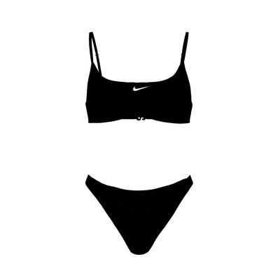 Bustier-Bikini NIKE "BRALETTE BIKINI SET", Kinder, Gr. L (152/158), N-Gr, schwarz-weiß (schwarz), Elasthan, Polyester, unifarben, Bikini-Sets, für Jugendliche, sportlicher Stil, schnell trocknendes Material