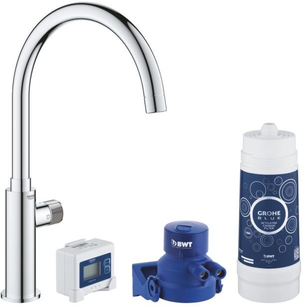 Grohe Blue Pure Spültisch-Einhebelmischer 30387000 chrom, Starter Kit, C-Auslauf