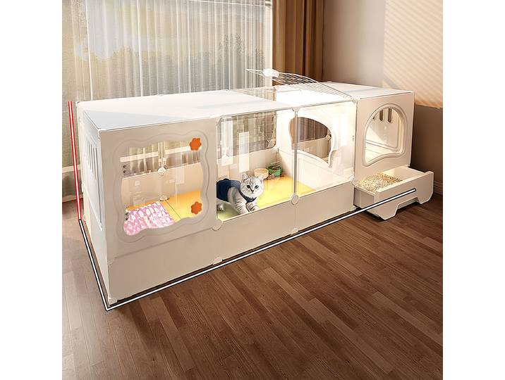 Cage à chat avec bac à litière, maison de villa pour chaton domestique intérieure, Cage à lapin, Cage à chiots, Cage vide avec toilettes intégrées, armoire pour chat