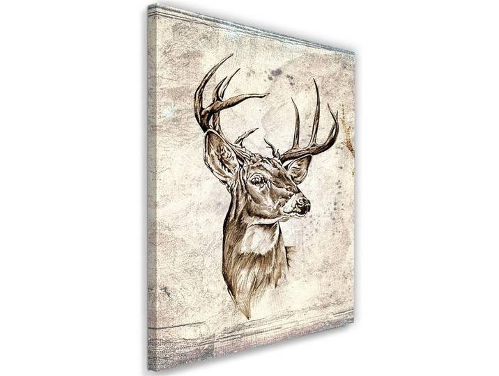 Feeby Leinwandbild Hirsch-Skizze 1-teilig, Grau, Tiere, Rechteckig, 60x90 cm, Bilder & Rahmen, Bilder, Leinwandbilder