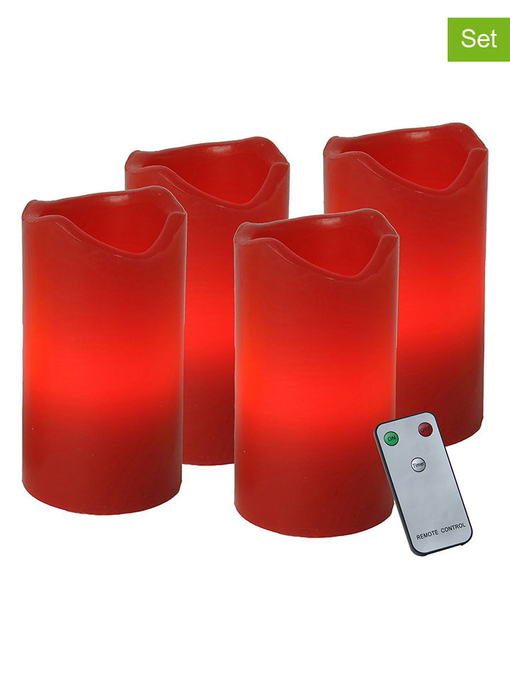 STAR Trading 4er-Set: LED-Wachskerzen "Advent" in Rot - (H)10 cm - onesize