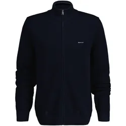 GANT Herren Pique-Strickjacke - COTTON PIQUE ZIP CARDIGAN, Reißverschluss, Baumwolle Blau / 2XL