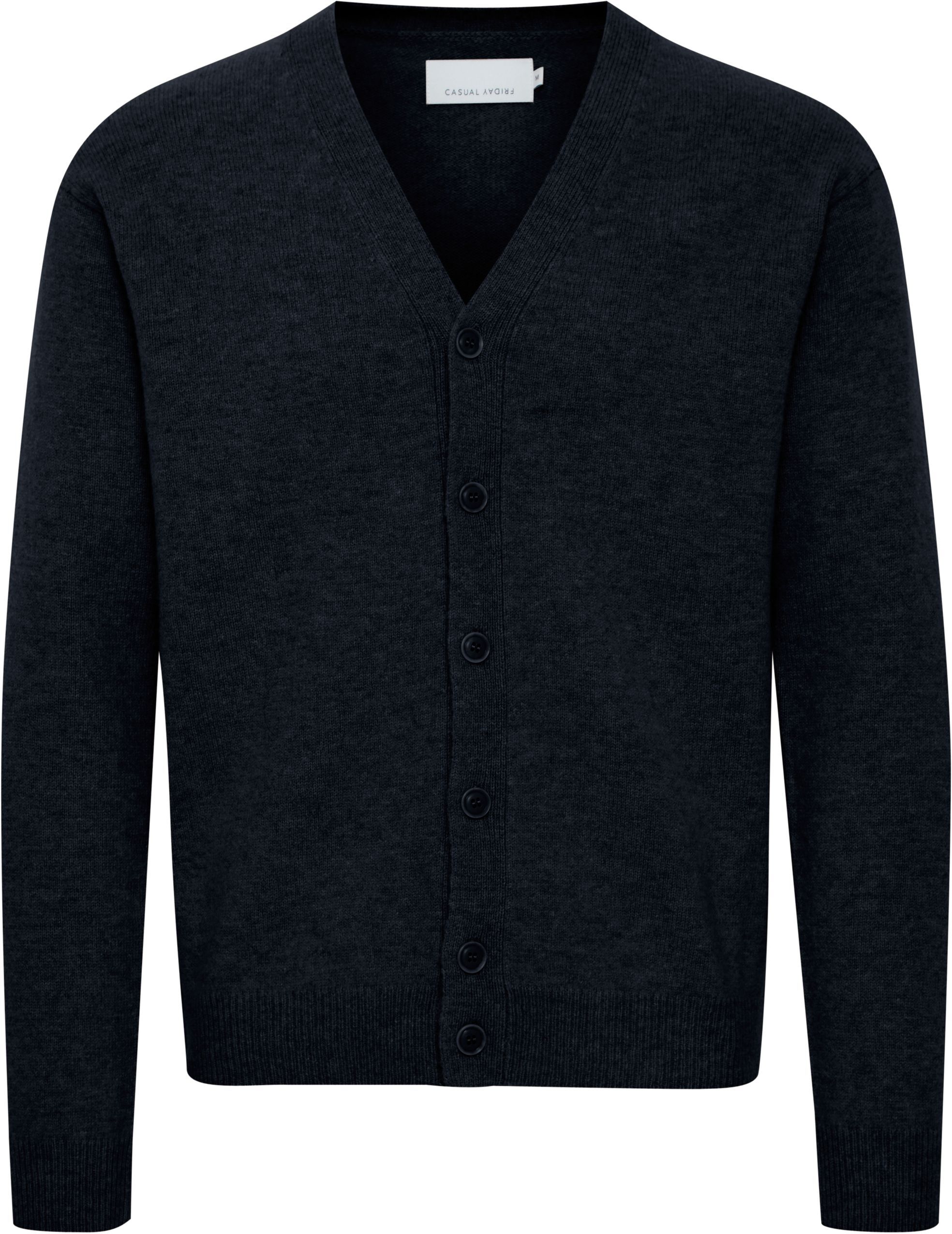 Strickjacke CASUAL FRIDAY "Strickjacke CFKarl", Herren, Gr. L, schwarz (anthrazit schwarz), Obermaterial: 80% Lammfell LF. 20% Polyamid PA., normal, Strickjacken Strickjacke