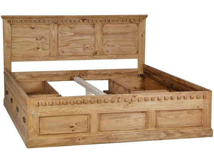 MiaMöbel Mexico Bett mit Stauraum 200x200cm Massivholz Pinie Landhaus Mexiko Möbel Mexikanisch