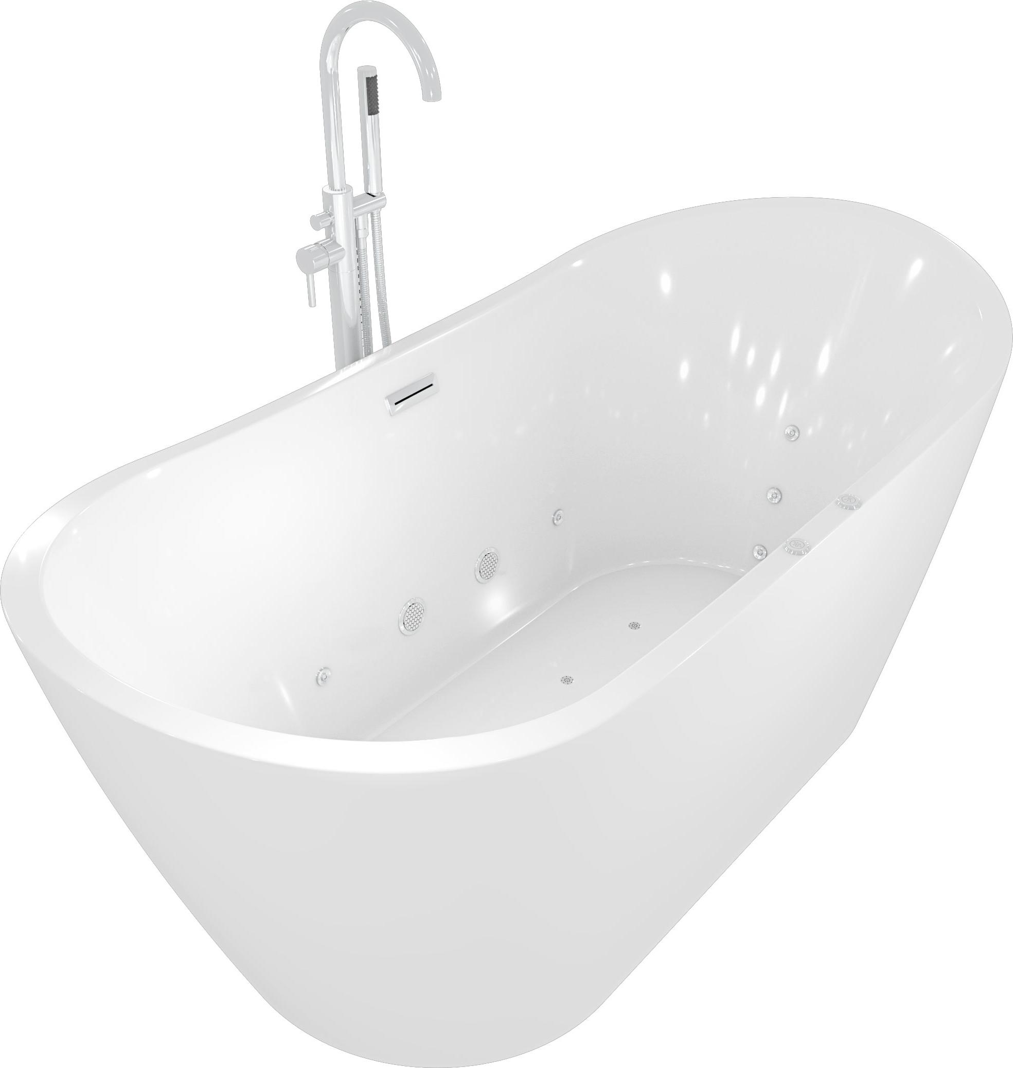 freistehende Badewanne Wanne F23 180cm Whirlpool Luft & Wasser mit Armatur AF02