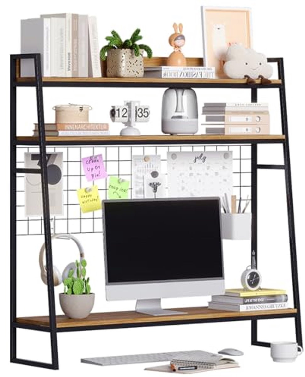 Houten bureau boekenkast en desk organizer voor computer display en opslag in de home office