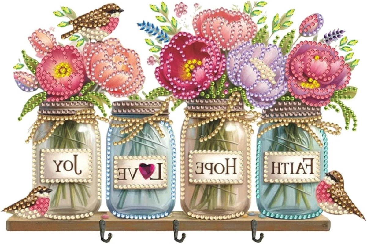 Set van 3 zelfklevende wandhaken voor diamant schilderkunst met bloemmotief - Decoratieve ophanghaken zonder boren