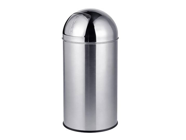 Relaxdays Mülleimer Silber Edelstahl Push-Deckel 50 l, Silberfarben, Metall, 35x75x35 cm, Badaccessoires, Abfalleimer
