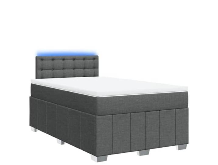 PUGYNBK Boxspringbett, 120 x 190 cm, mit Matratze, Dunkelgrau Taschenfedern, LED-Lichter, waschbarer Matratzenschoner, Polyestergewebe