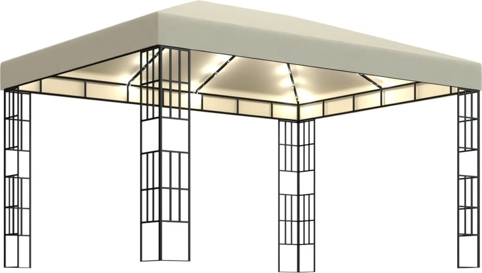 Pavillon mit LED-Lichterkette 3x4 m Cremeweiß