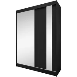 SCHWEBETÜRENSCHRANK Gaja 150/216/61 schwarz mit Spiegel und Schubladeneinsätze
