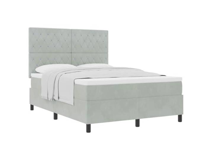 PUGYNBK Boxspringbett, Hellgrau, 160 x 200 cm Verstellbares Kopfteil, Massivholz, gepolstert, 2 Personen Montage