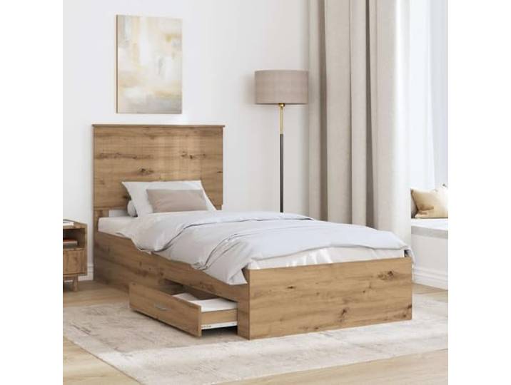 SKTQYQO Bettgestell Eiche Handwerk 90 x 200 cm Technisches Holz, integrierter Behälter, modernes Design, Doppelzimmer