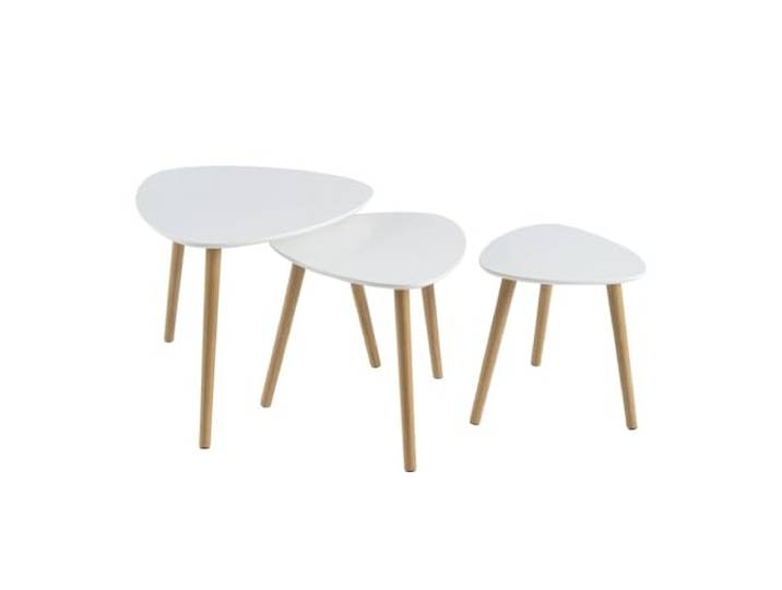 Set mit 3 Beistelltischen aus MDF in Weiß und Natur