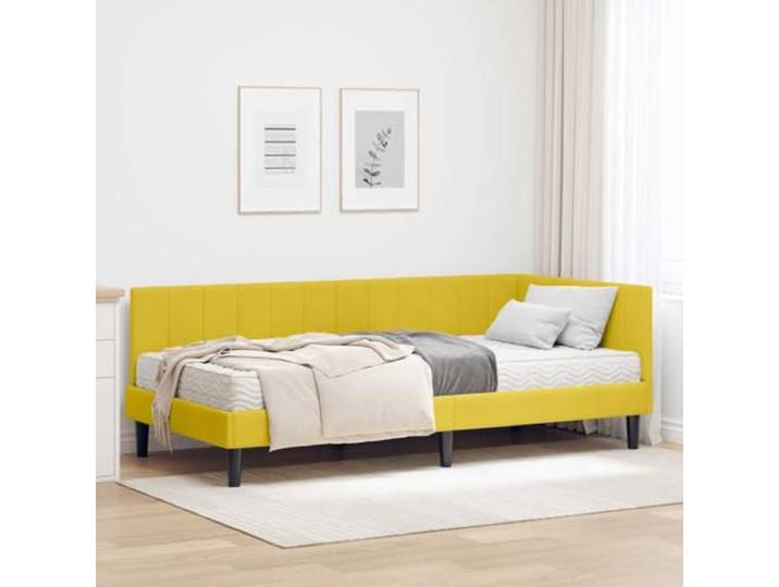 Samt Eckbettgestell Schlaf und Sitzgelegenheit 90 x 200 cm Gelb Eckbettgestell mit Matratze 2er Set Gelb Samt Einzelbett 90x200 cm mit Lattenrost Schlafsofa für kleine Räume