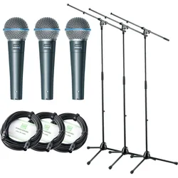 Shure Beta 58A Mikrofon 3x3 Set+ Ständer+ Kabel 3 Mikrofone