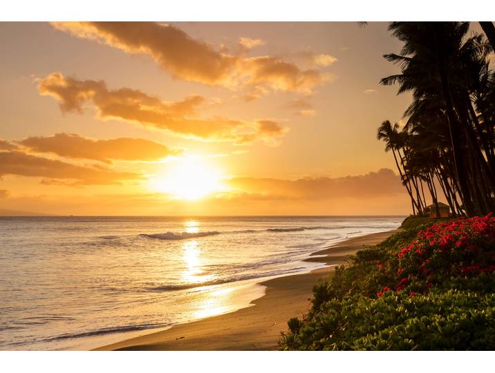 Fototapete PAPERMOON Tropical Sunset Kaanapali Beach , bunt, B:4m L:2,6m, Vlies, Tapeten, Fototapete