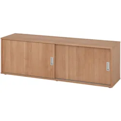 bümö Lowboard Schiebetürenschrank in Nussbaum - Büromöbel Sideboard aus Holz, 160 cm breit, Büroschrank nur 40 cm schmal, Büro Schrank mit
