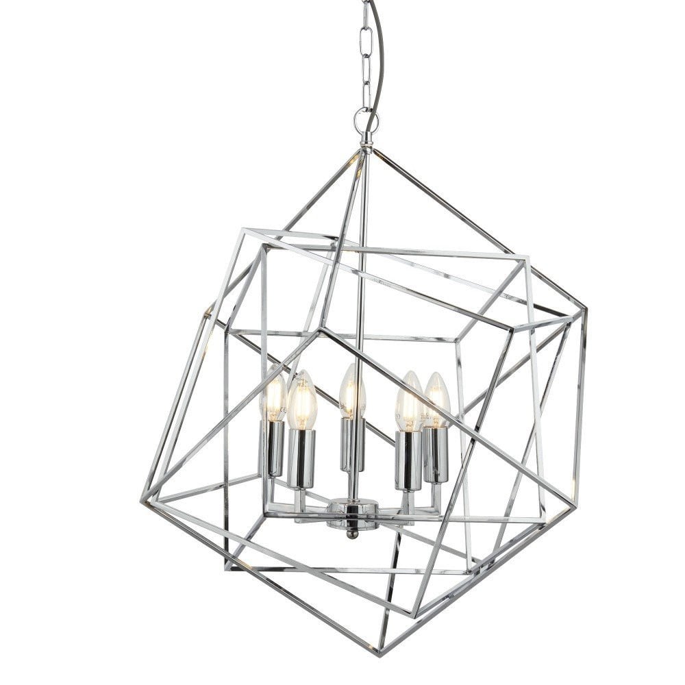 Searchlight Cube Grote hanglamp in zilver metaal Ø 55 cm