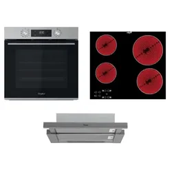 Whirlpool Backofen OMK58CU1SX + Glaskeramikkochfeld AKT8090NE + Dunstabzugshaube AKR7491IX SETWH21