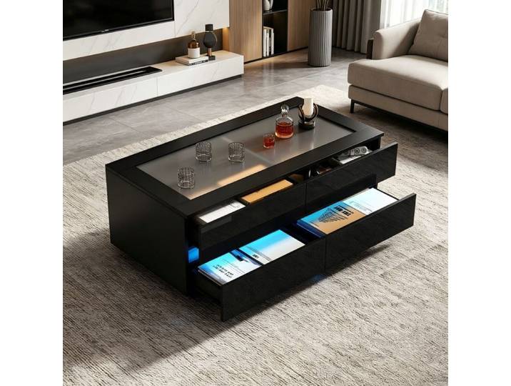 Table basse - FUNMOON - Funmoon - 100 x 50 x 40 cm - 4 tiroirs - Éclairage LED