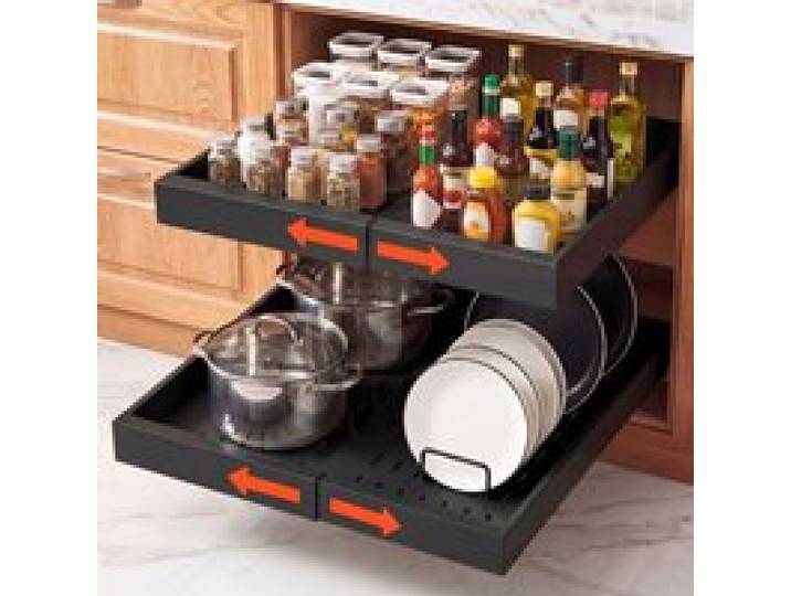 VEVOR 2 x Teleskopschubladen Ausziehbare Küchenschrank-Organizer 31-48 cm, 52 cm Tiefe Auszugsschubladen für Schränke, Erweiterbare Auszugsschubladen für Küchenschränke mit Nano-Klebestreifen, Schwarz