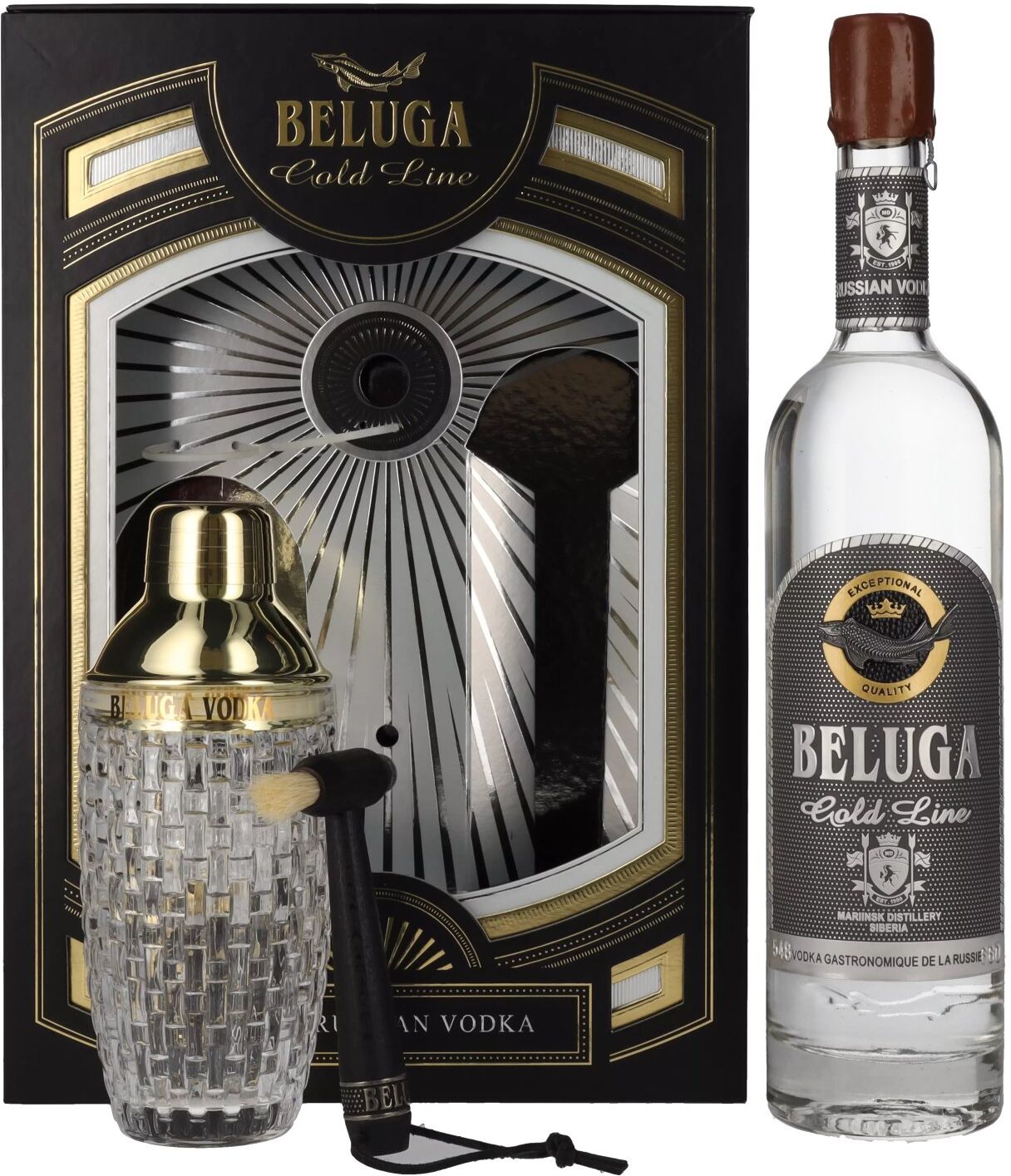 Beluga Vodka Beluga Gold Line Noble Russian Vodka 40% Vol. 0,7l in Geschenkbox mit Pinsel und Shaker