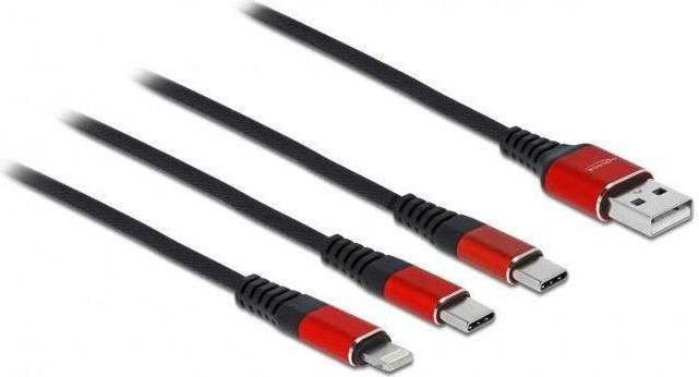 Delock USB-oplaadkabel 3-in-1 Type-A naar Lightning en 2x USB Type-C, 1 meter