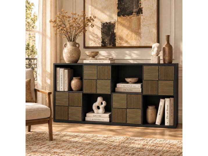 Bibliothèque 8 cubes avec 4 portes étagère ouverte Modulablem pour Salon Chambre Bureau 60x30x125 cm Noir