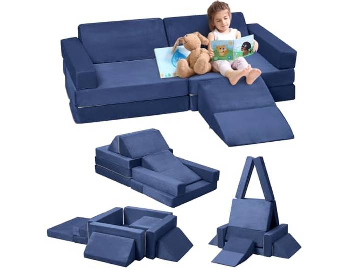 IDEALHOUSE 12-teiliges modulares Sofa, Kinder Spielsofa Set Sofa Set aus hochdichtem Schaumstoff, Wandelbare Spielcouch/Sofaset für Jungen&Mädchen, abnehmbare Bezüge für Spielzimmer