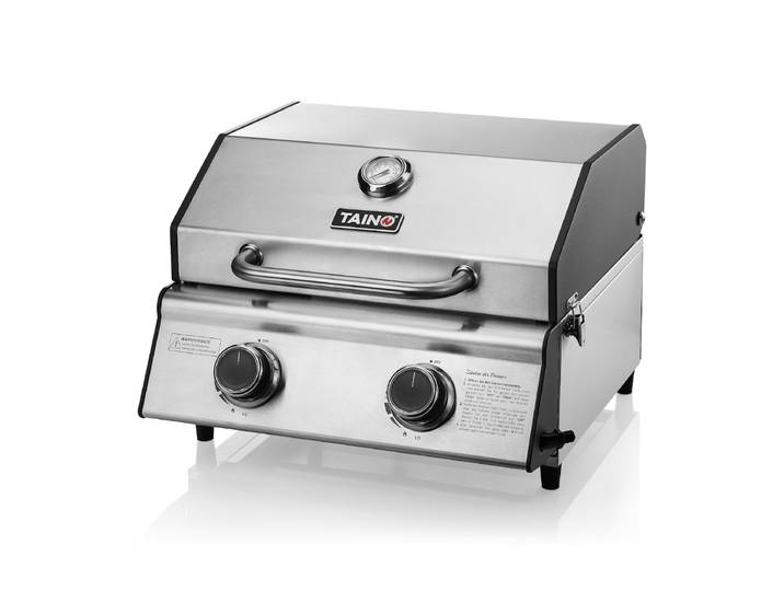 TAINO PLATINUM COMPACT Tischgrill 2 Brenner Gasgrill Edelstahl Kompakt Camping BBQ