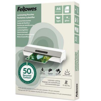 Fellowes® Laminierfolien, Format A6, Folienstärke 80 µ, Recycling-PET, transparent-klar glänzend, 100 Stück