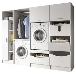 WASCHMASCHINENSCHRANK weiß Set 4-teilig 242 cm, Waschmaschinenumbau XXXL mit viel Stauraum