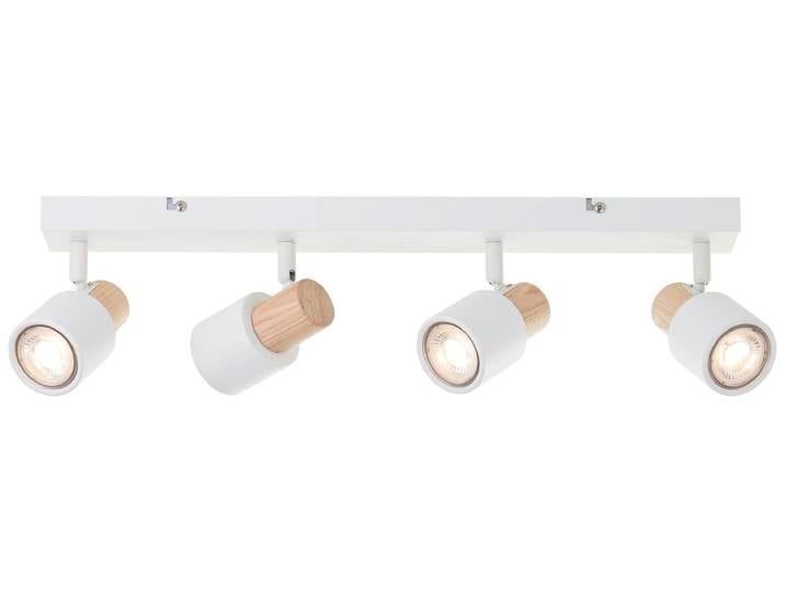 Brilliant Pini Spotbalken LED 4-flamme\, dimmable avec douilles GU10\, têtes pivotantes\, blanc / bois\, 350 lumens\, angle de rayonnement 36°\, pour salon\, couloir\, chambre à coucher