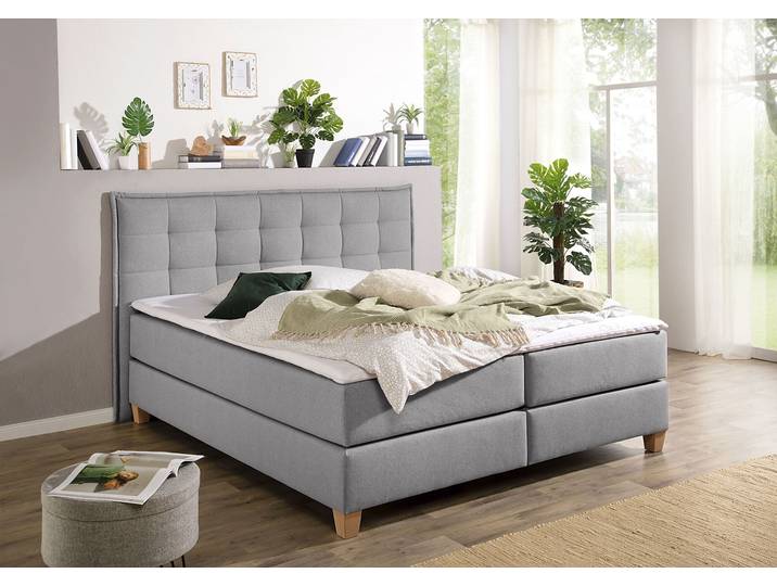 Boxspringbett HOME AFFAIRE, grau, B:180cm L:209cm, Komplettbetten, Boxspringbett, inklusive Komfortschaum-Topper