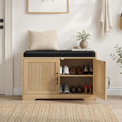 "31.5"" Upholstered Double Door Shoe Bench for Hallway and Entryway"