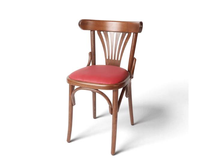 Chaise de bistrot HALLES - Bois de Hêtre - Assise Cuir Rouge