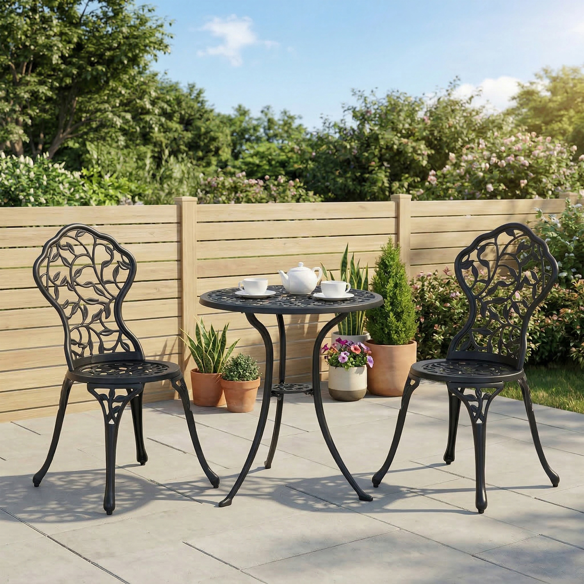 Outsunny Set Bistrò 3 Pezzi con 2 Sedie da Giardino e Tavolino Rotondo, in Alluminio, Nero   Aosom Italy
