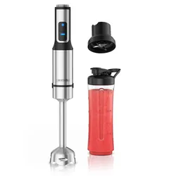 Arendo Stabmixer-Set mit 1500-W-DC-Motor, 12 Stufen, Turbotaste, abnehmbarem Edelstahl-Mixfuß und 600-ml-Trinkbecher