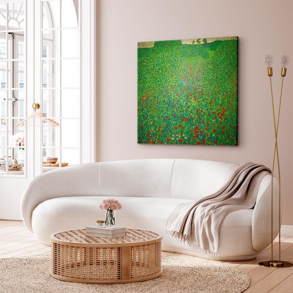 home24 Canvas afbeelding Poppy Field groen, 40 x 40 cm