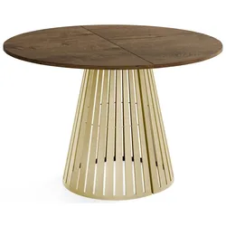 ESSTISCH Naro rund ausziehbar mit Goldenem Lamellen-Metallgestell, Braun 100-180/100/76 cm